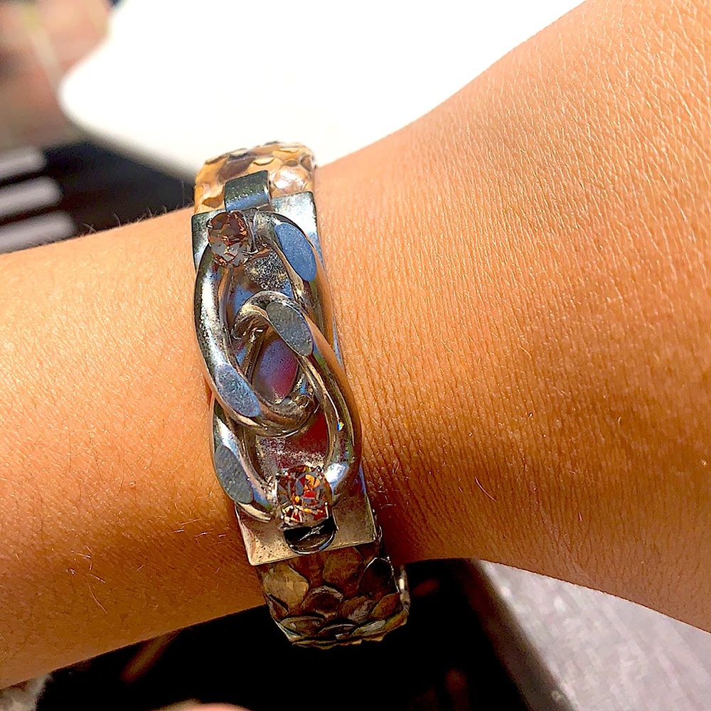 Python Amber Crystail Silver Braided Bangle Italy - image 2